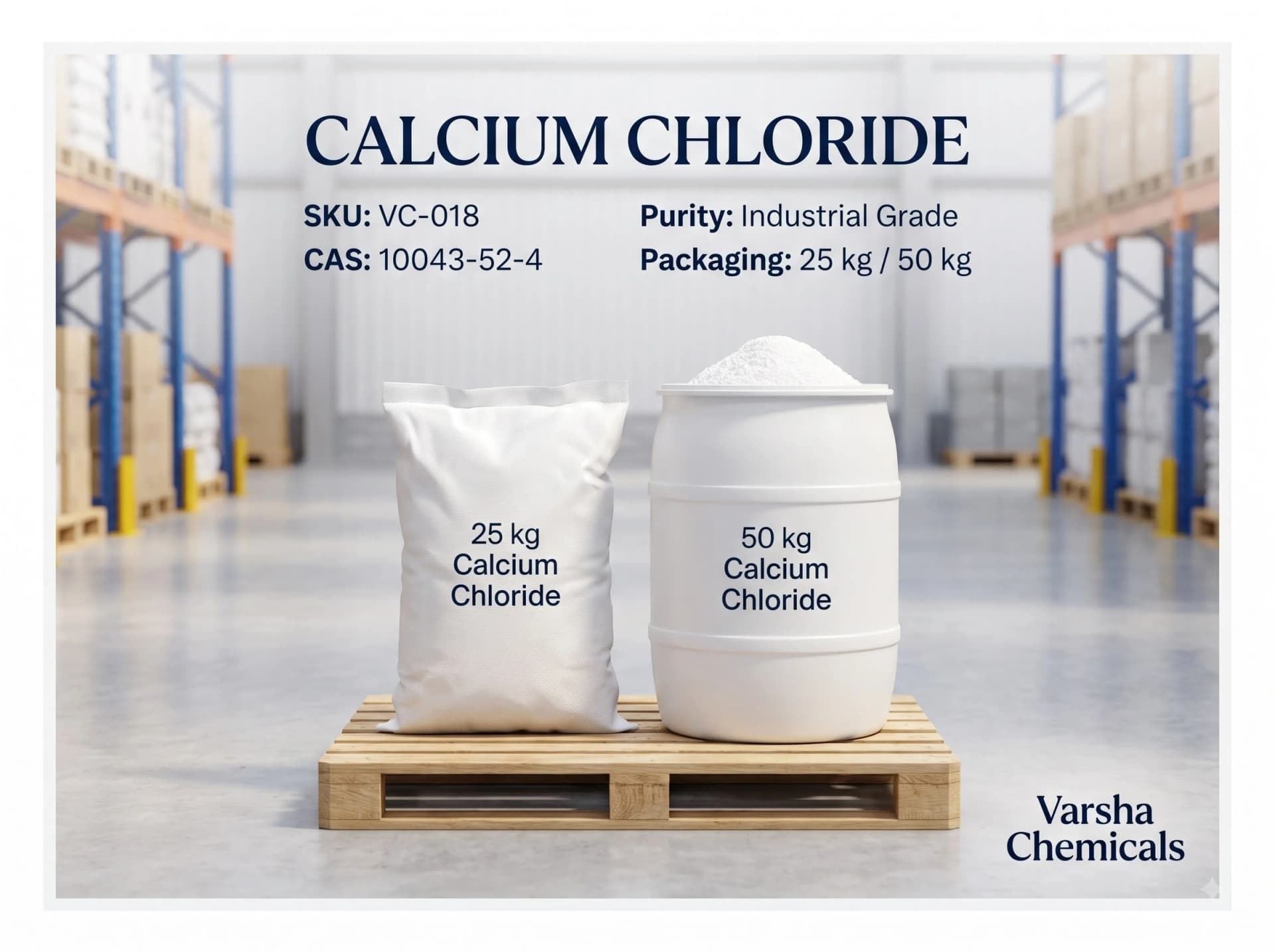 Calcium Chloride product packaging from Varsha Chemicals, Belagavi