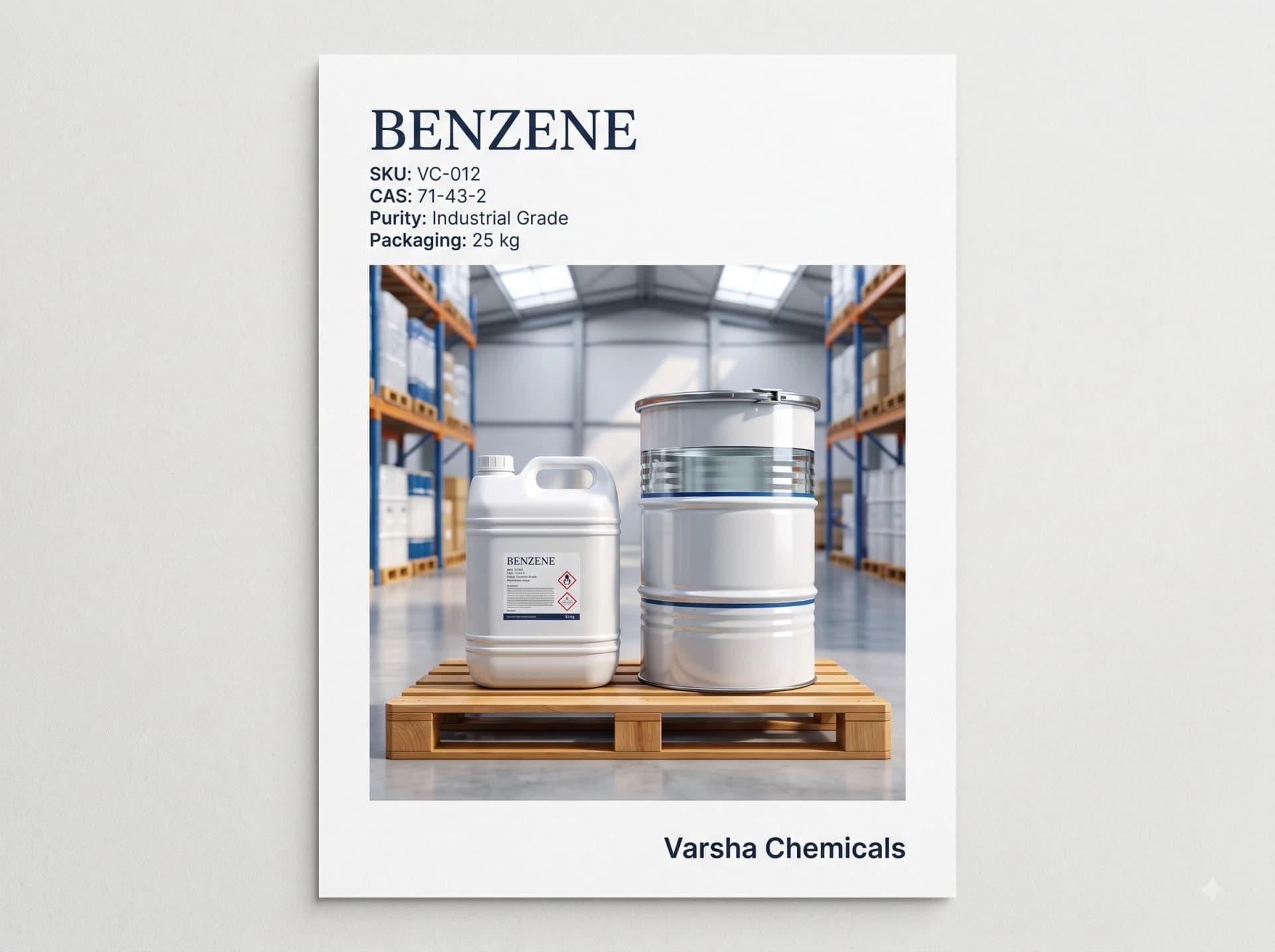 Benzene product packaging from Varsha Chemicals, Belagavi