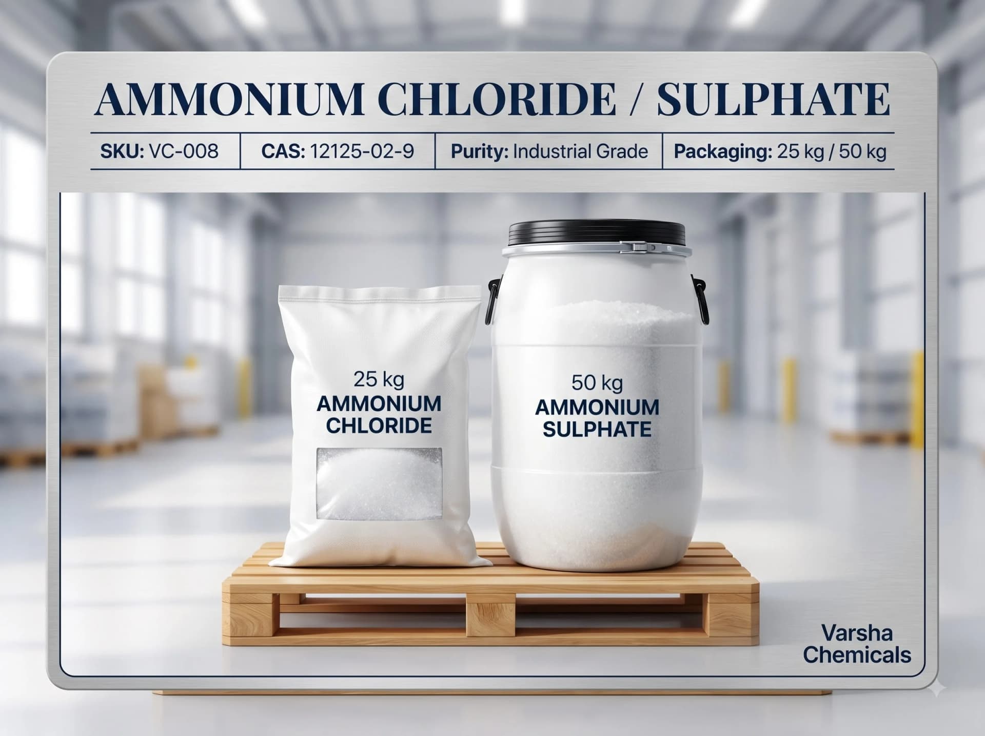 Ammonium Chloride / Sulphate product packaging from Varsha Chemicals, Belagavi
