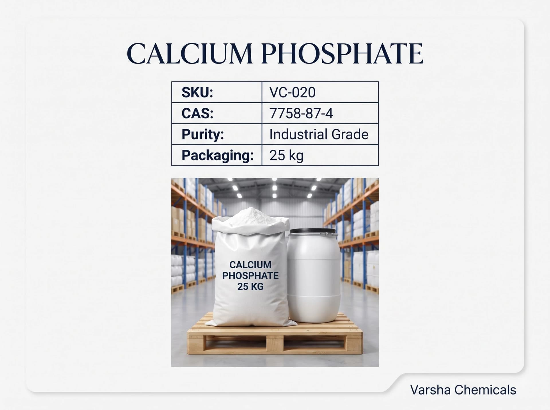 Calcium Phosphate product packaging from Varsha Chemicals, Belagavi