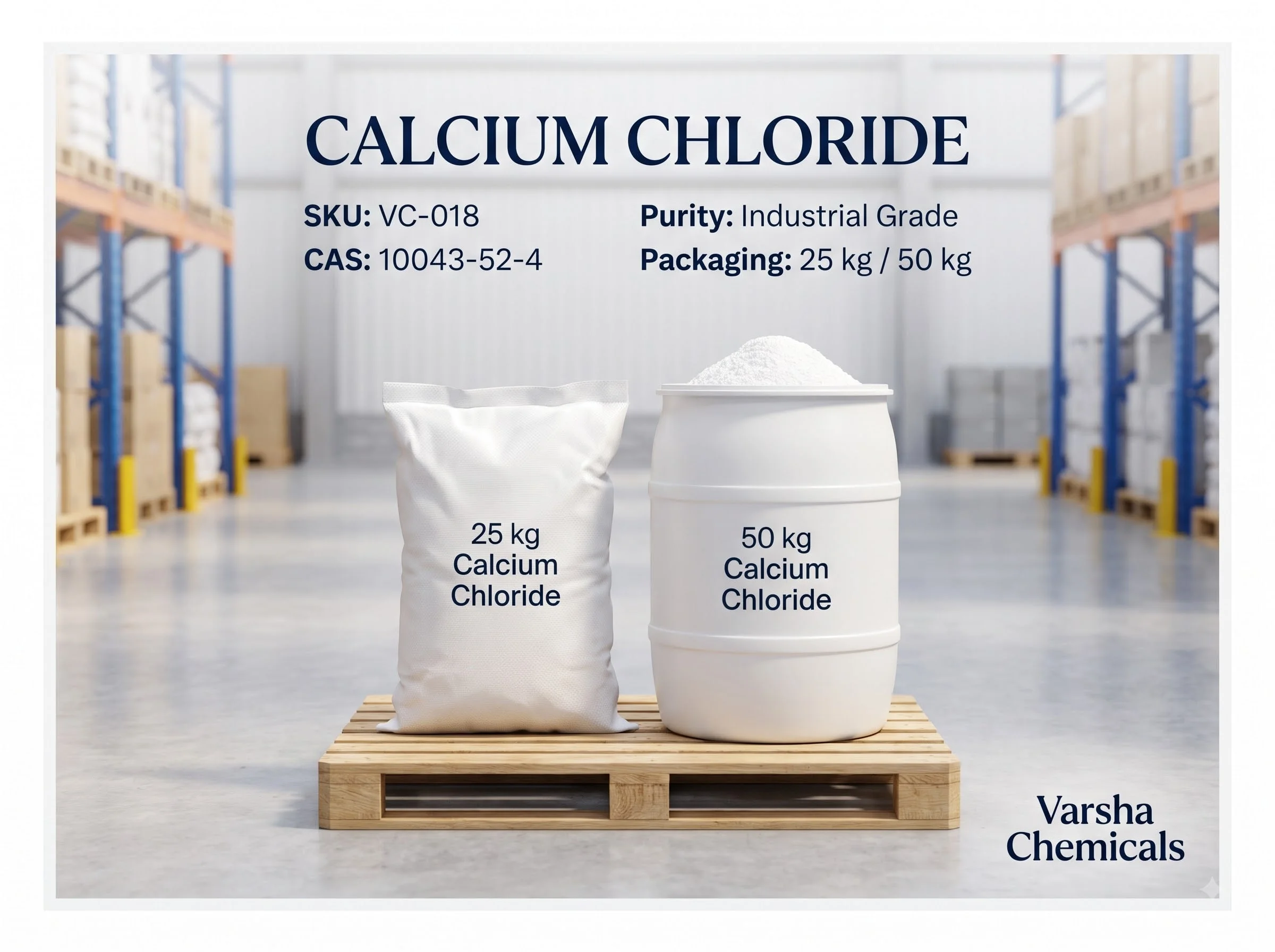 Calcium Chloride product packaging from Varsha Chemicals, Belagavi