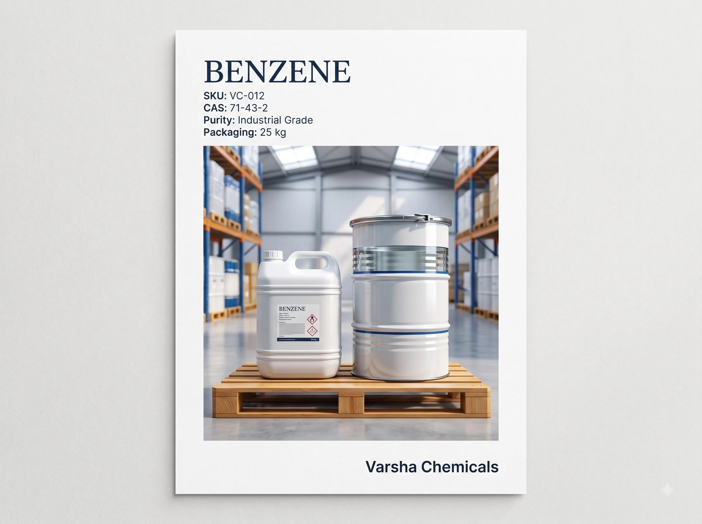 Benzene product packaging from Varsha Chemicals, Belagavi