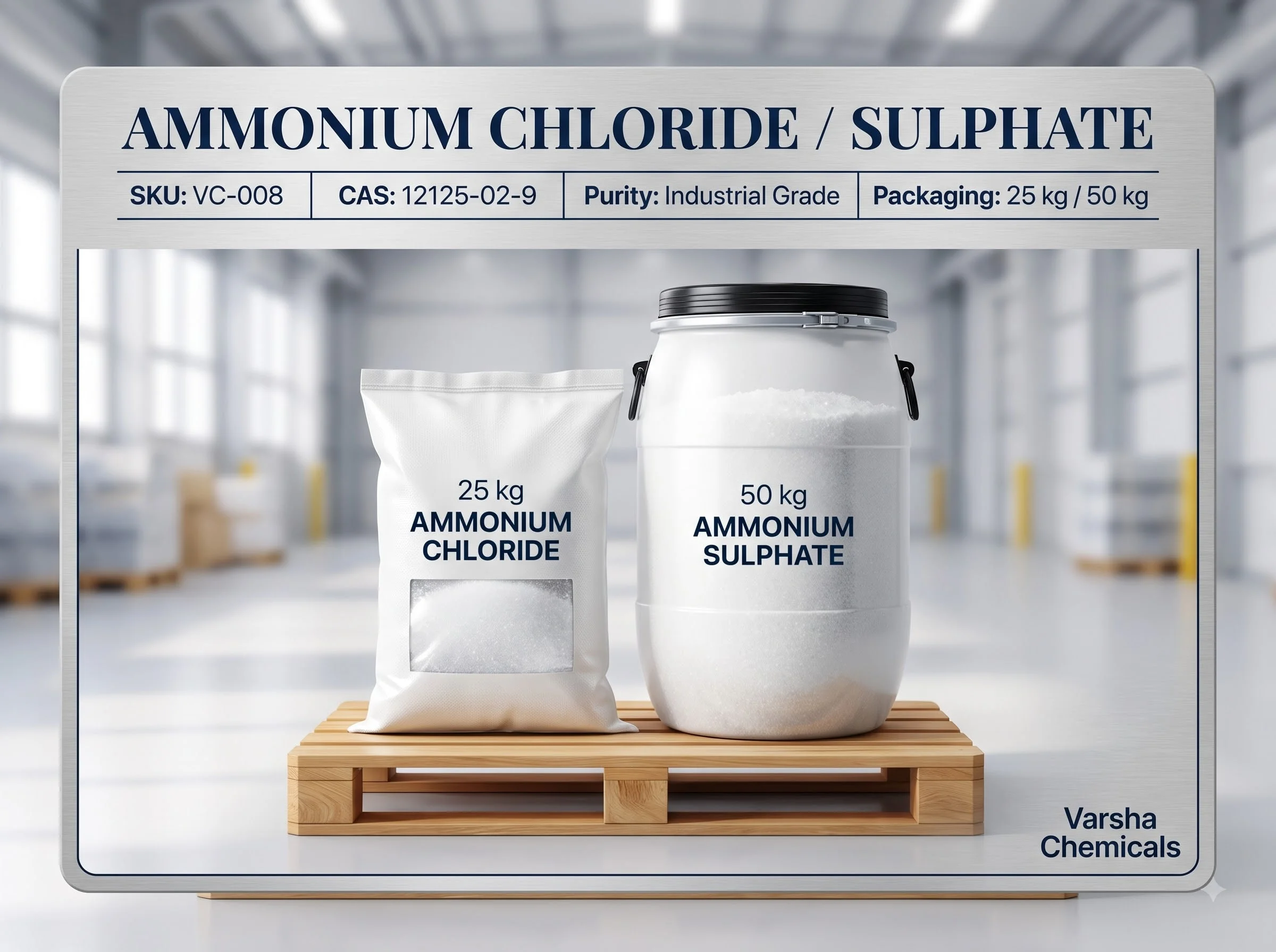 Ammonium Chloride / Sulphate product packaging from Varsha Chemicals, Belagavi