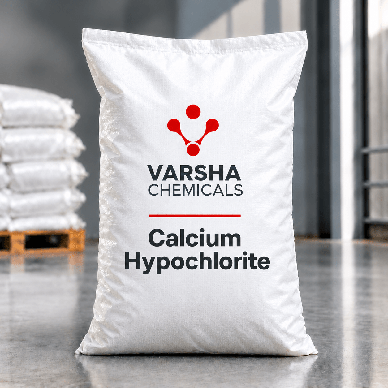Calcium Hypochlorite product packaging from Varsha Chemicals, Belagavi