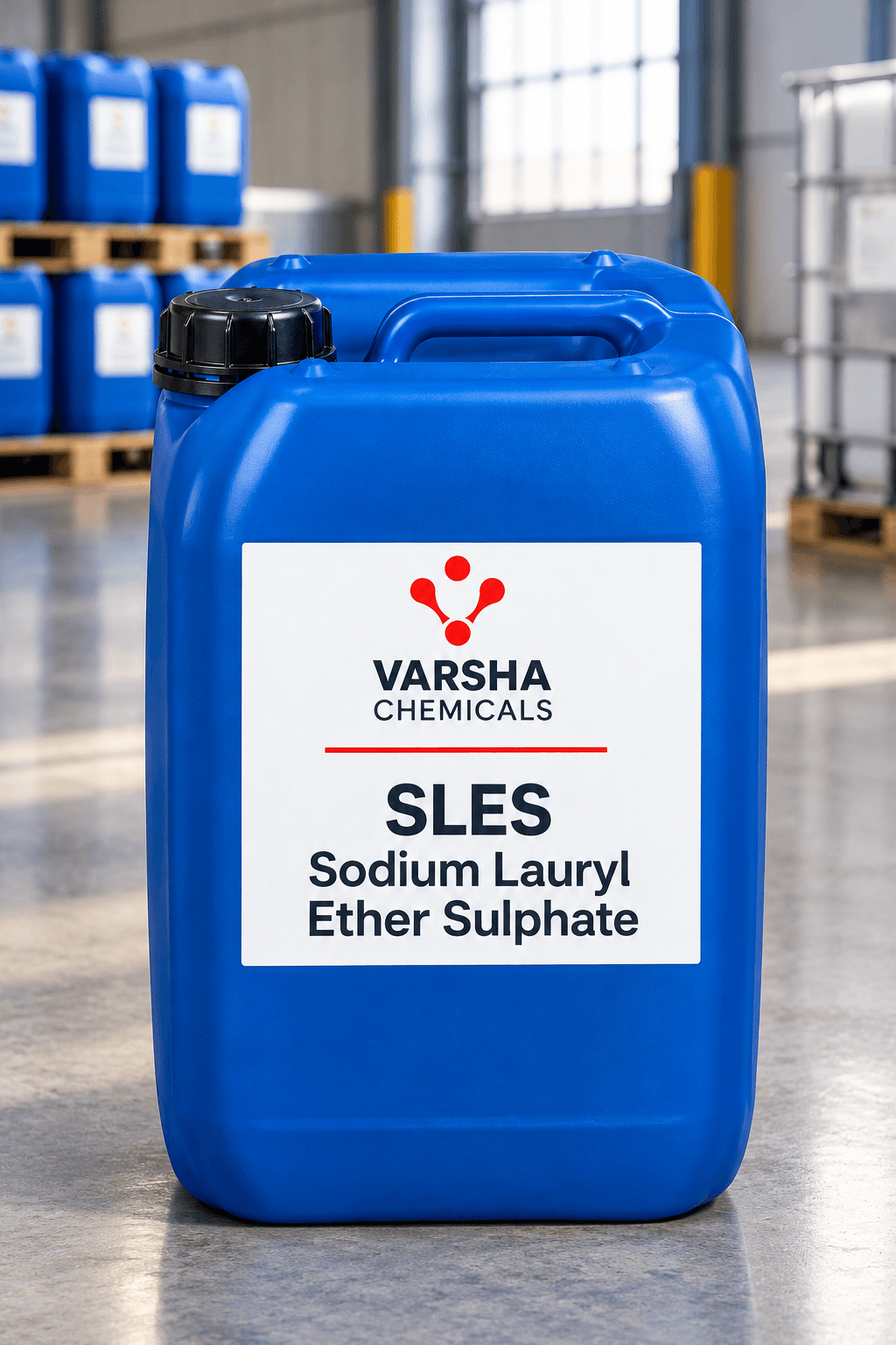 SLES (Sodium Lauryl Ether Sulphate) product packaging from Varsha Chemicals, Belagavi