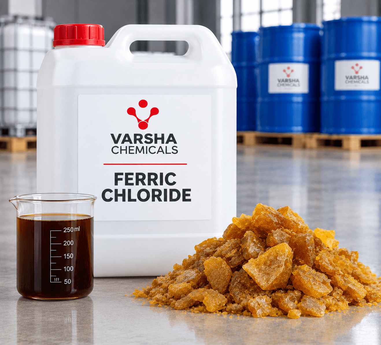 Ferric Chloride product packaging from Varsha Chemicals, Belagavi
