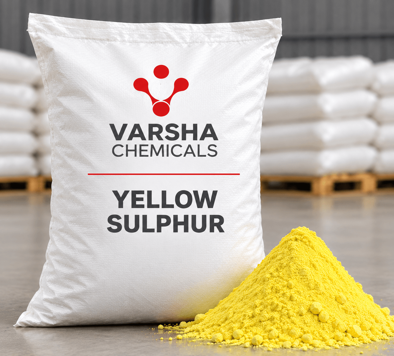 Yellow Sulphur product packaging from Varsha Chemicals, Belagavi